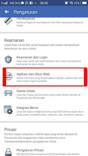 Pilih Aplikasi dan Situs Web