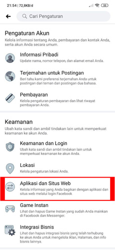 Pilih Menu Aplikasi dan Situs Web