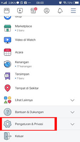 Pilih Menu Pengaturan Privasi