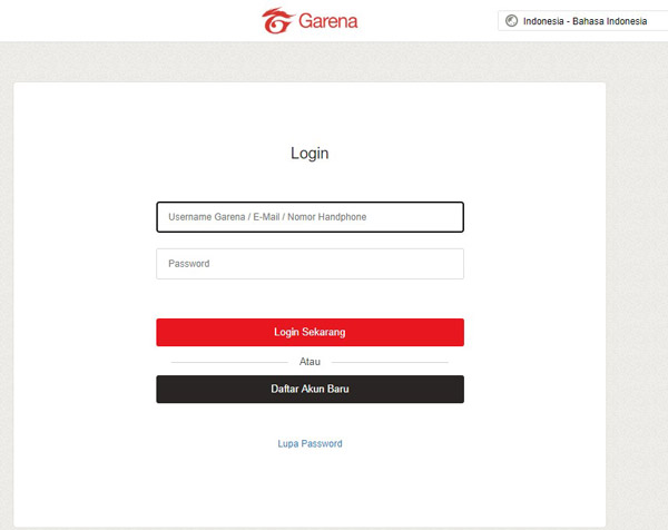 2. Kemudian disana kamu login menggunakan akun Garena yang ingin di ganti atau ubah nomor HP nya