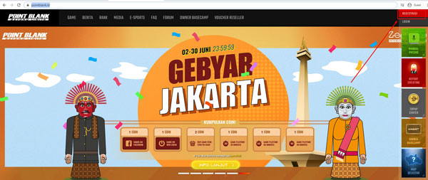 3. Pilih menu Registrasi yang berada di halaman utama website pointblank