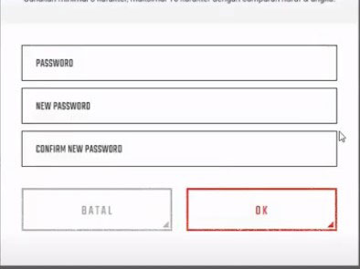 4. Masukkan password akun PB Zepetto lama lalu password baru dan konfirmasi password baru dan klik OK