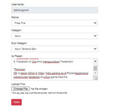 2. Isi Formulir Pelaporan Banned