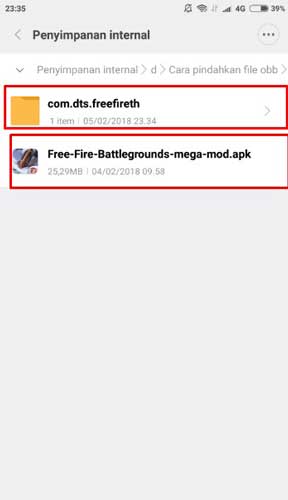 2. Melakukan Rename OBB Free Fire