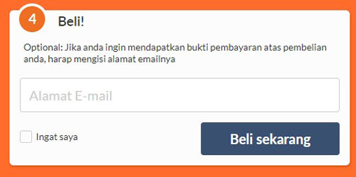 7. Masukkan email sobat pada kolom beli untuk nantinya bukti pembayaran dikirimkan ke email tersebut