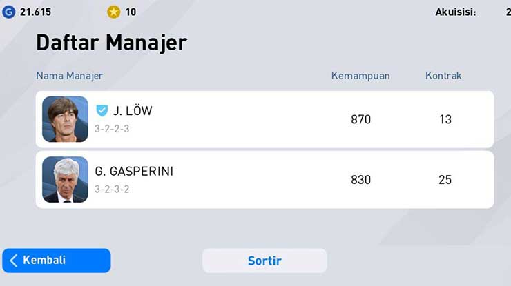 Pilih salah satu Manager yang akan digunakan