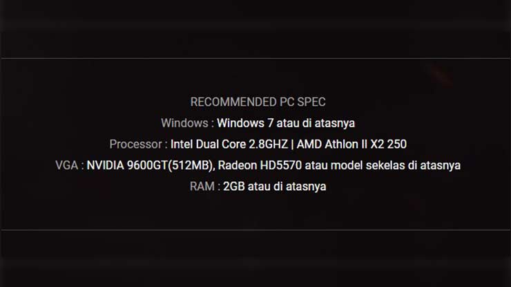 Spesifikasi Minimum Untuk Main PB di PC dan Laptop