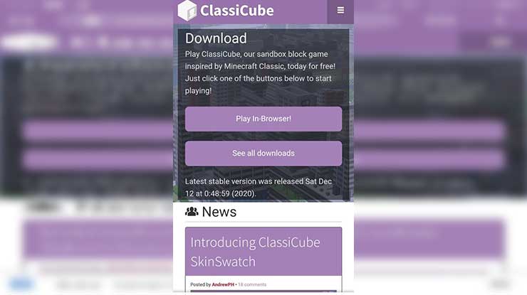 Pergi ke Situs ClassiCube