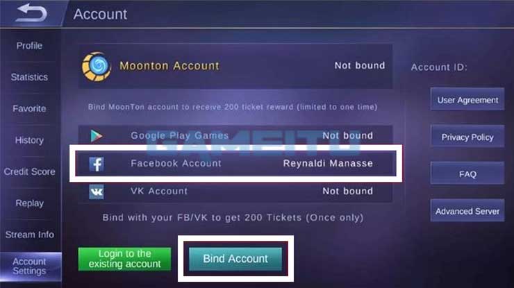 Pilih Bind Account