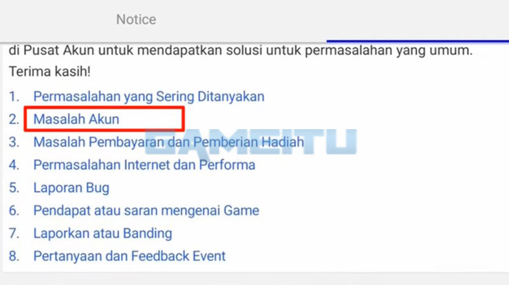 Klik Masalah Akun