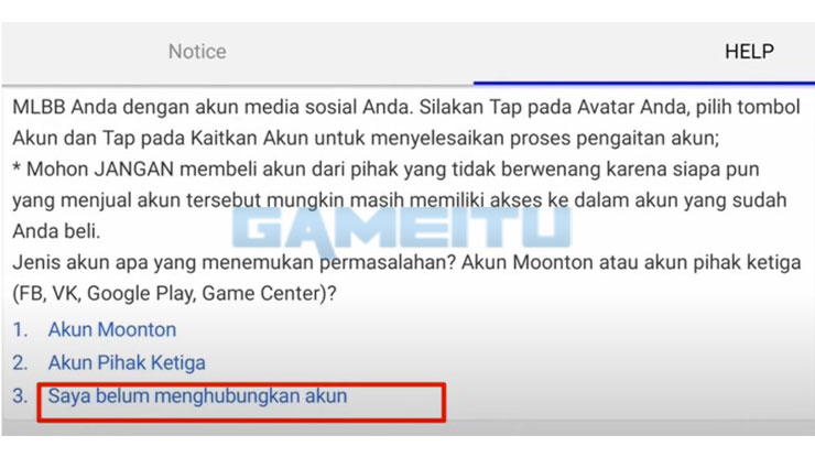 Pilih Saya Belum Menghubungkan Akun