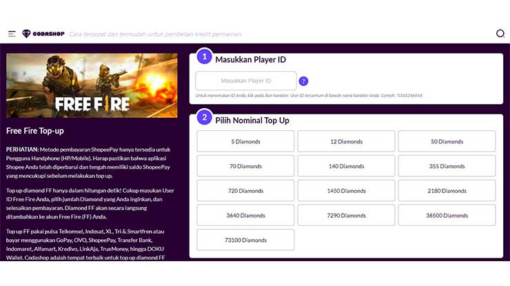 Kirim Diamond FF ke Teman Lewat Codashop