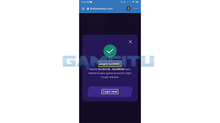 Berhasil Menghubungkan eWallet ke Thetan Arena