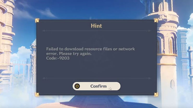 Genshin Impact Error Code 9203