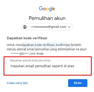 4. masukkan email pemulihan