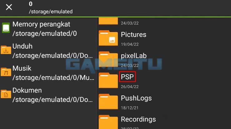 Masuk Folder PSP
