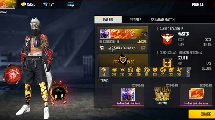 Akun FF Sultan Gratis Full Skin