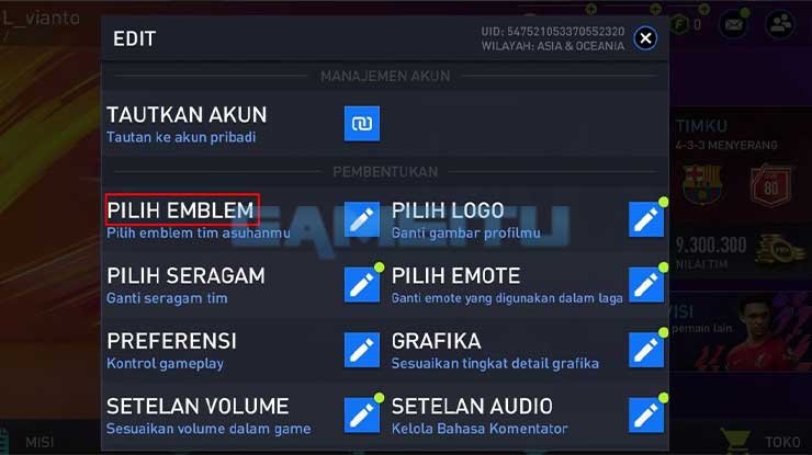 Pilih Emblem Untuk Ganti Logo Club