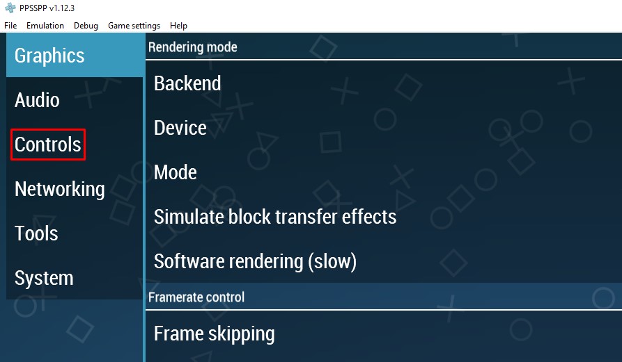 Pilih Menu Controls