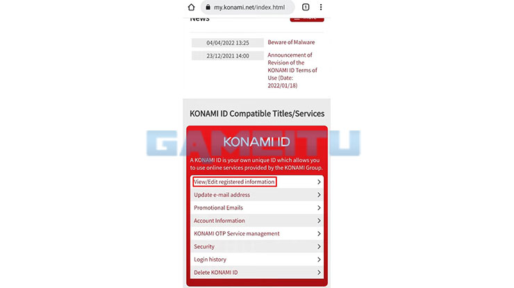 View Edit Registered Information