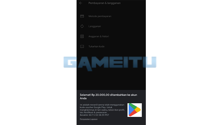 Berhasil Menambahkan Saldo Google Play