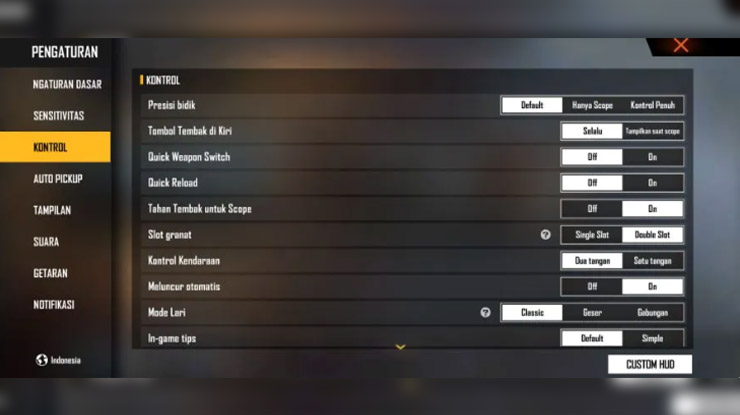 Cara Setting Custom HUD Free Fire 2 Jari