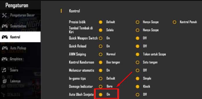 klik on untuk ganti senjata