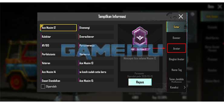 Pilih Menu Avatar PUBG